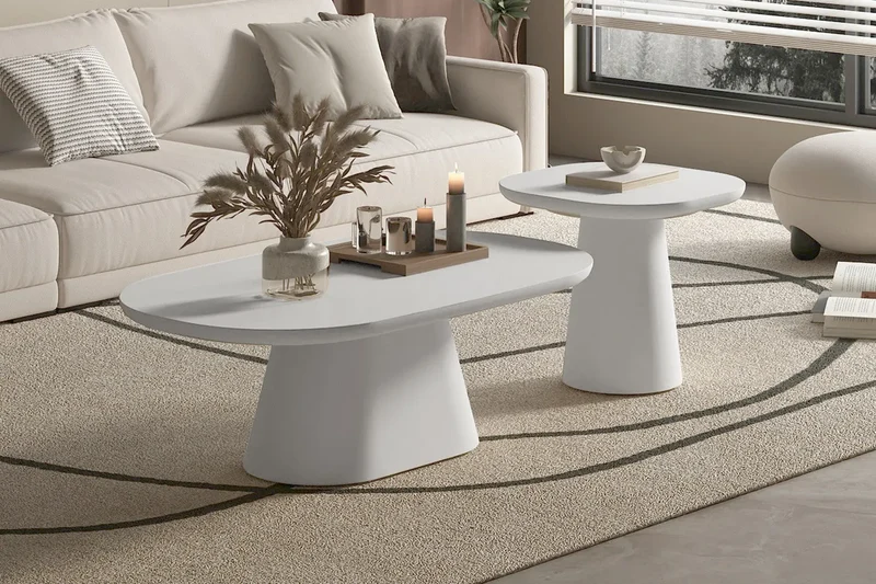 Table Basse Ovale Effet Ciment Ecru TAVINA - 120 cm