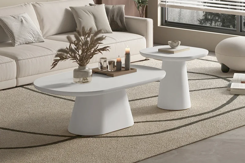 Table Basse Ovale Effet Ciment Ecru TAVINA - 55 cm