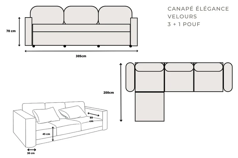 Canapé Élégance Modulable 3+1 - Velours