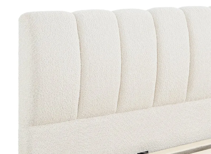 Lit double en tissu bouclette beige 140x190 cm RILEY