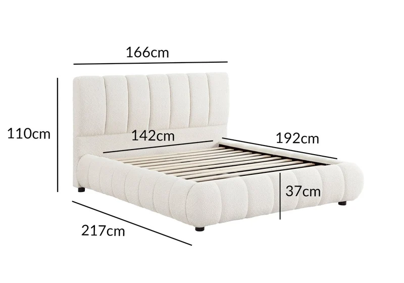 Lit double en tissu bouclette beige 140x190 cm RILEY