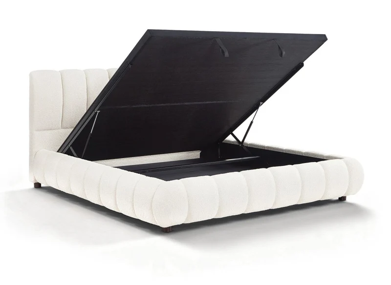 Lit coffre en tissu bouclette beige 180x200 cm RILEY