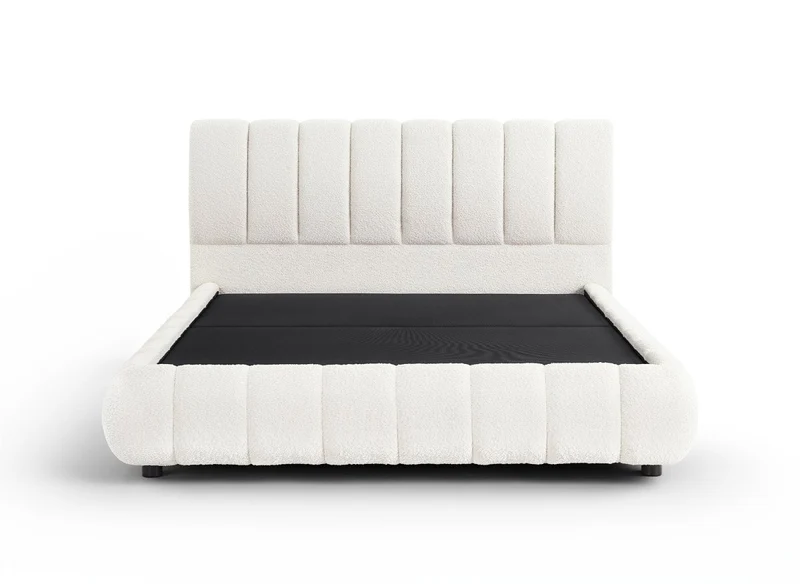 Lit coffre en tissu bouclette beige 160x200 cm RILEY