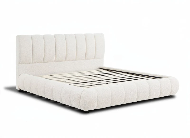 Lit double en tissu bouclette beige 180x200 cm RILEY