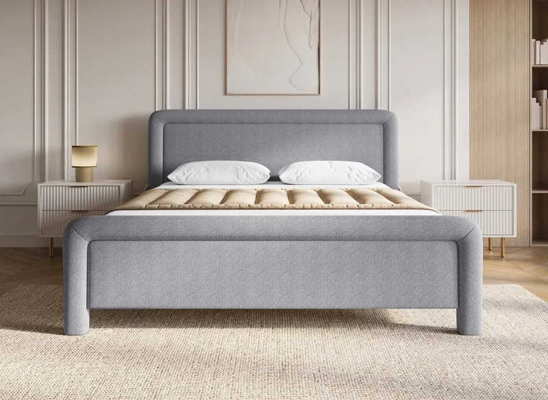 Lit double en tissu doux gris 180 x200 cm ANELA