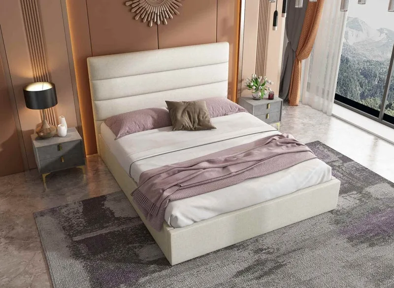 Lit coffre en tissu lin beige 180 x 200 cm SHANNA