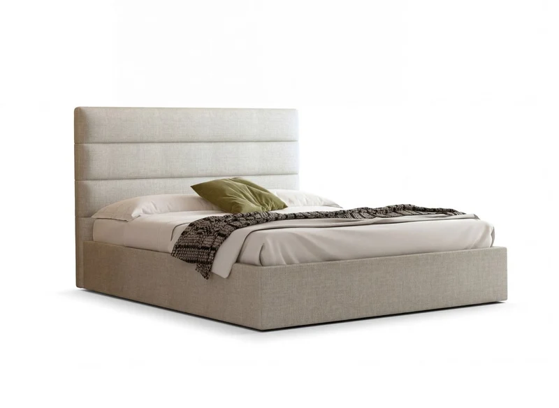 Lit coffre en tissu lin beige 180 x 200 cm SHANNA