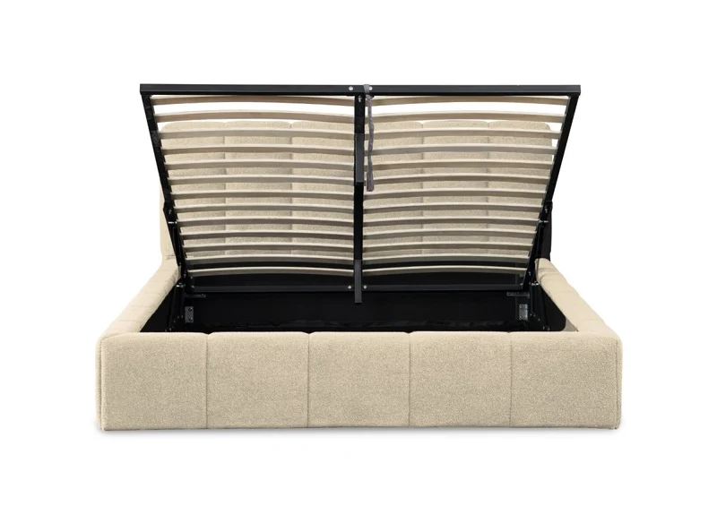 Lit coffre en tissu bouclette beige 180x200 cm MILIE