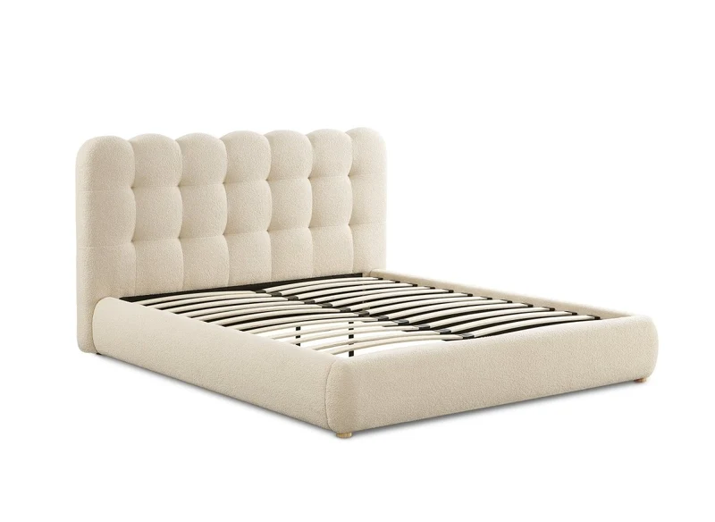 Lit double en tissu bouclette beige 140x190cm BISCUIT