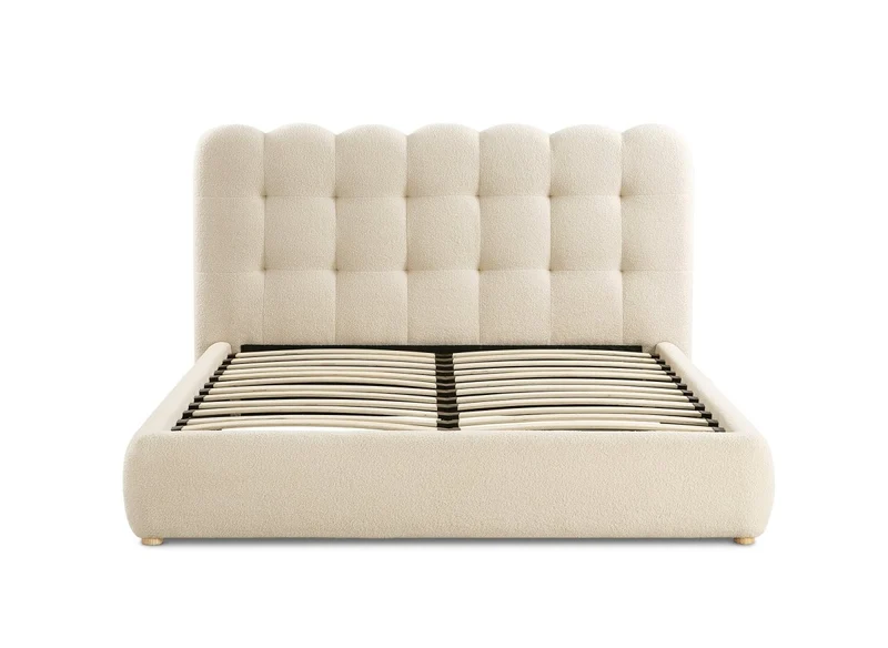 Lit double en tissu bouclette beige 140x190cm BISCUIT
