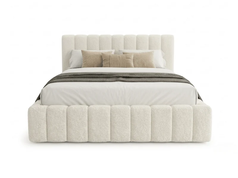 Lit coffre CAROLINE – Lit design rembourré avec rangement intégré, disponible en bouclé blanc, velours côtelé ou velours lisse