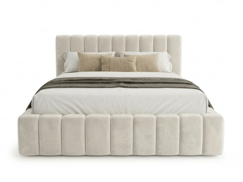 Lit coffre CAROLINE – Lit design rembourré avec rangement intégré, disponible en bouclé blanc, velours côtelé ou velours lisse