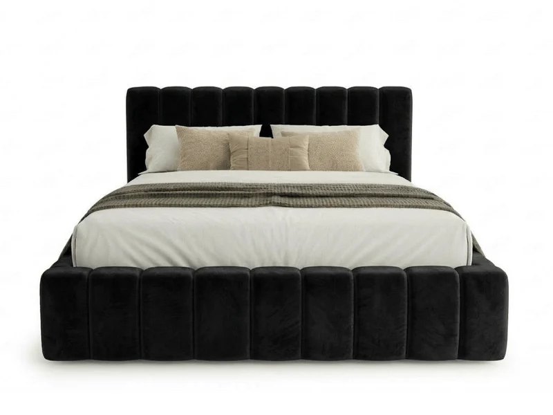 Lit coffre CAROLINE – Lit design rembourré avec rangement intégré, disponible en bouclé blanc, velours côtelé ou velours lisse