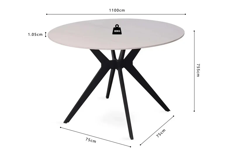 Table à manger Ronde en Pierre Brillante APOLLINA - 110 cm