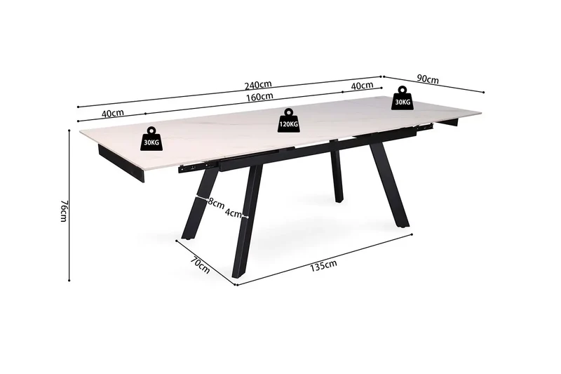 Table Extensible Rectangulaire Plateau en Pierre HIRA - 160 à 240 cm