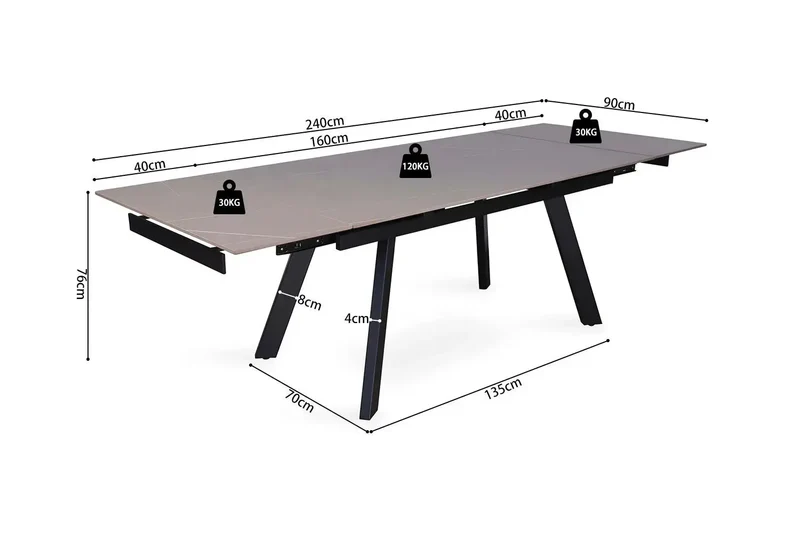 Table Extensible Rectangulaire Plateau en Pierre HIRA - 160 à 240 cm