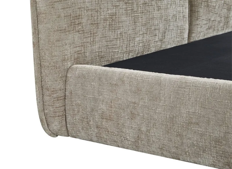 Lit coffre en velours chiné taupe 160x200 cm MILENA