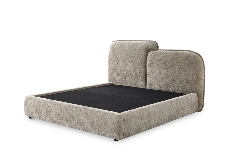 Lit coffre en velours chiné taupe 140x190 cm MILENA