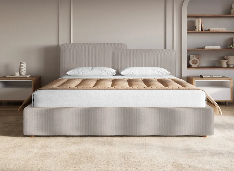 Lit coffre en velours côtelé taupe 180x200 cm ZELIA