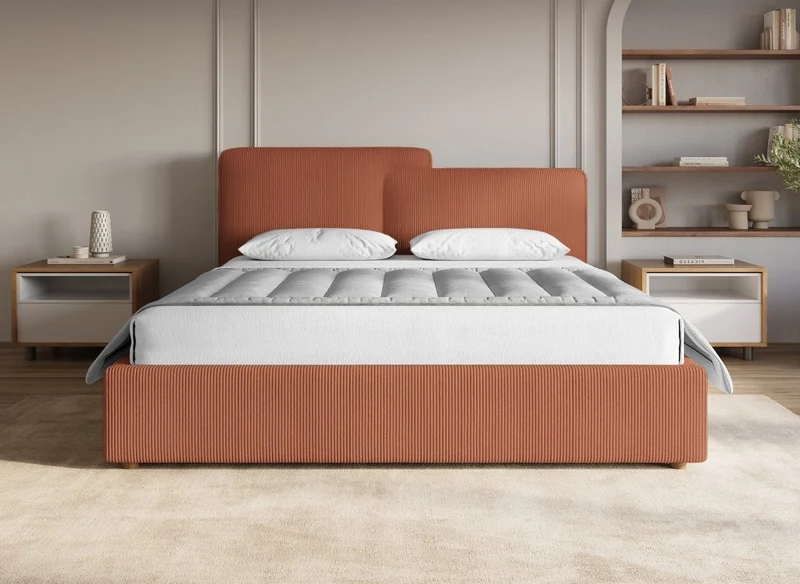 Lit coffre en velours côtelé terracotta 160x200 cm ZELIA