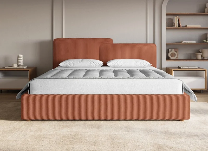Lit coffre en velours côtelé terracotta 180x200 cm ZELIA