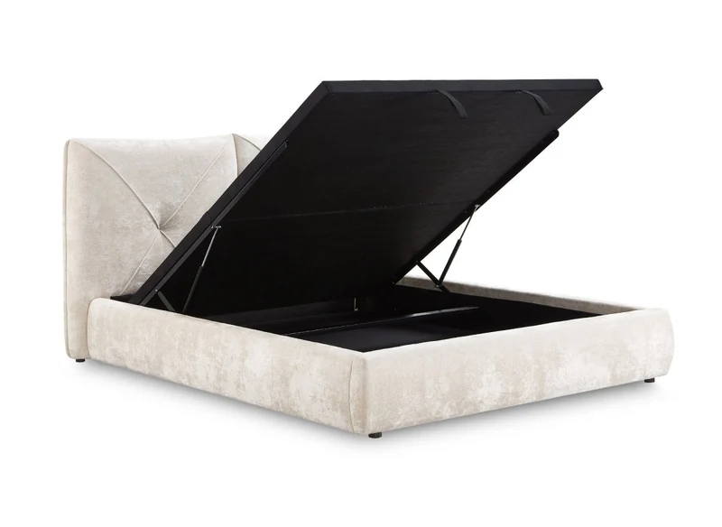 Lit coffre en tissu bouclette doux beige 160x200 cm NOAH