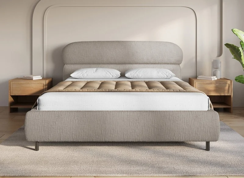 Lit coffre en velours chiné taupe 180x200cm MELO