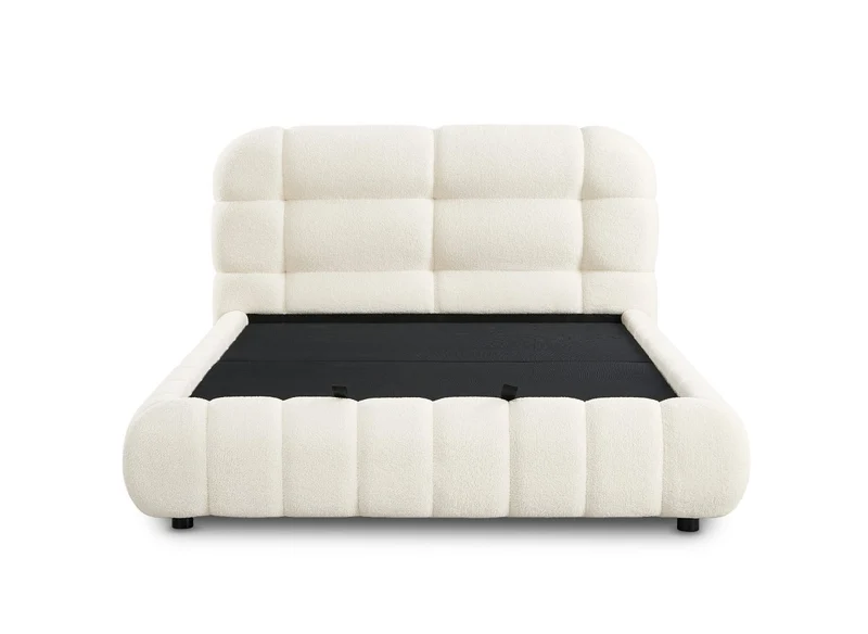 Lit coffre en tissu bouclette écru 140x190 cm YOURI