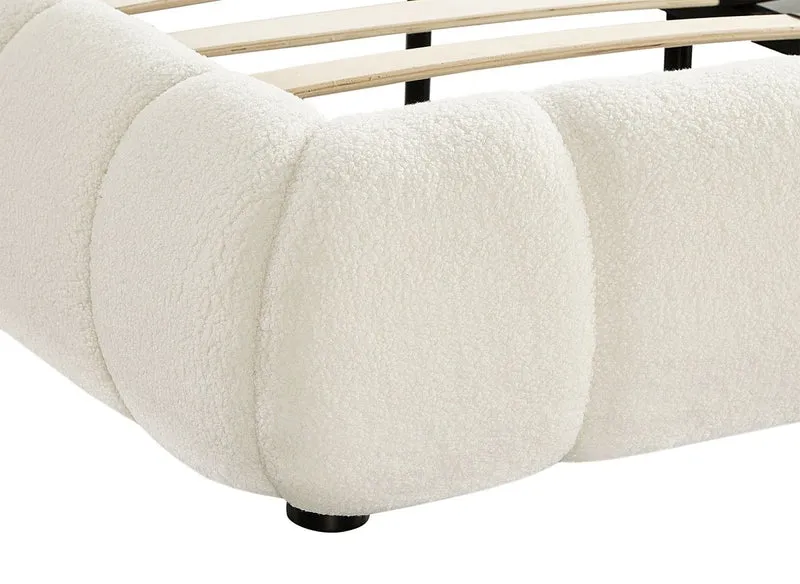 Lit double en tissu bouclette écru 180x200 cm YOURI