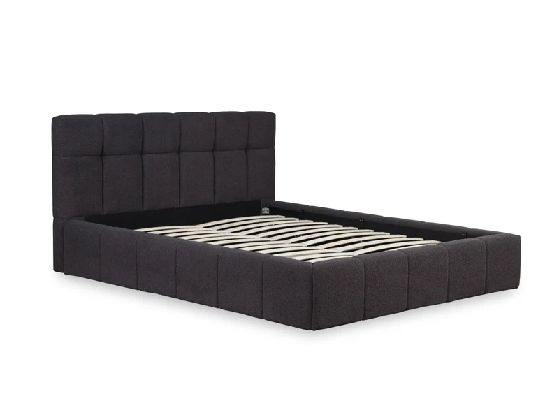 Lit coffre en tissu bouclette gris 140x190 cm MILIE