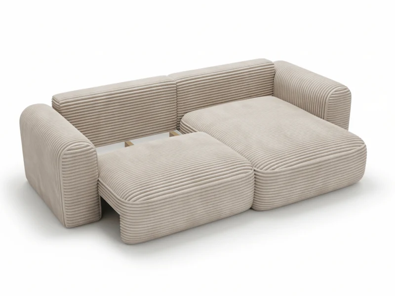 Canapé d’Angle Convertible LUMA – Velours Côtelé Épais – Coffre de Rangement