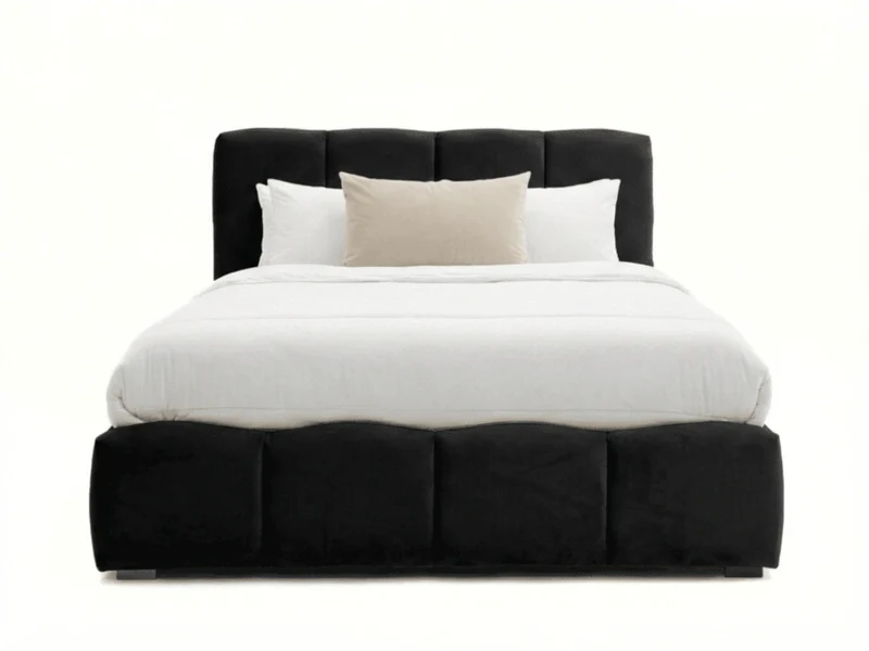 Lit coffre BUBBLE en velours – Lit double design avec rangement intégré et tête de lit épaisse rembourrée – Beige, Gris, Noir