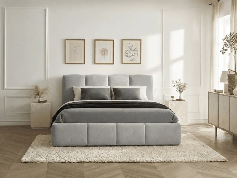 Lit coffre BUBBLE en velours – Lit double design avec rangement intégré et tête de lit épaisse rembourrée – Beige, Gris, Noir