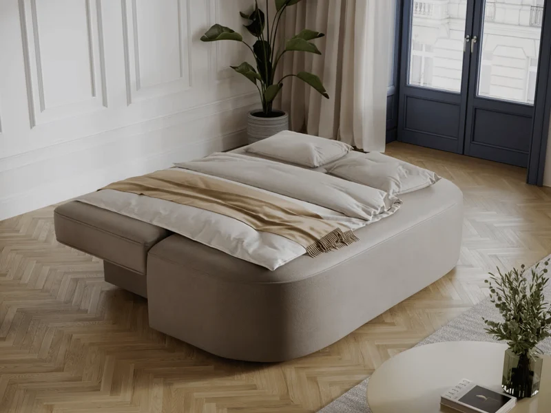 Canapé Lilana – Convertible 2 places avec coffre | Design arrondi moderne