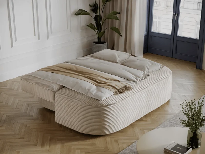 Canapé Lilana – Convertible 2 places avec coffre | Design arrondi moderne