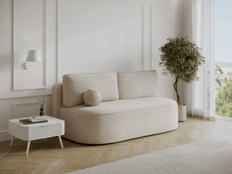 Canapé Lilana – Convertible 2 places avec coffre | Design arrondi moderne