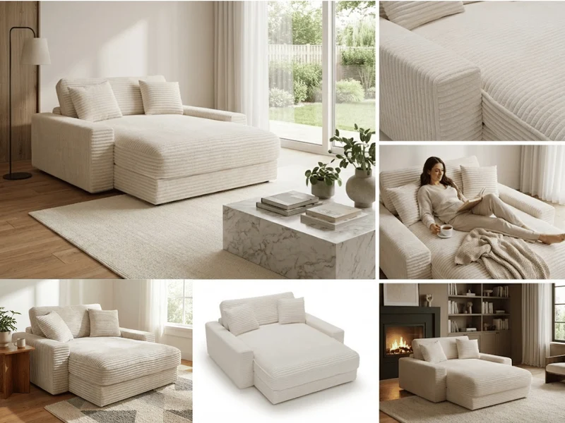 Fauteuil Elena – Grand Fauteuil 160 cm en Velours Côtelé | Confort XXL