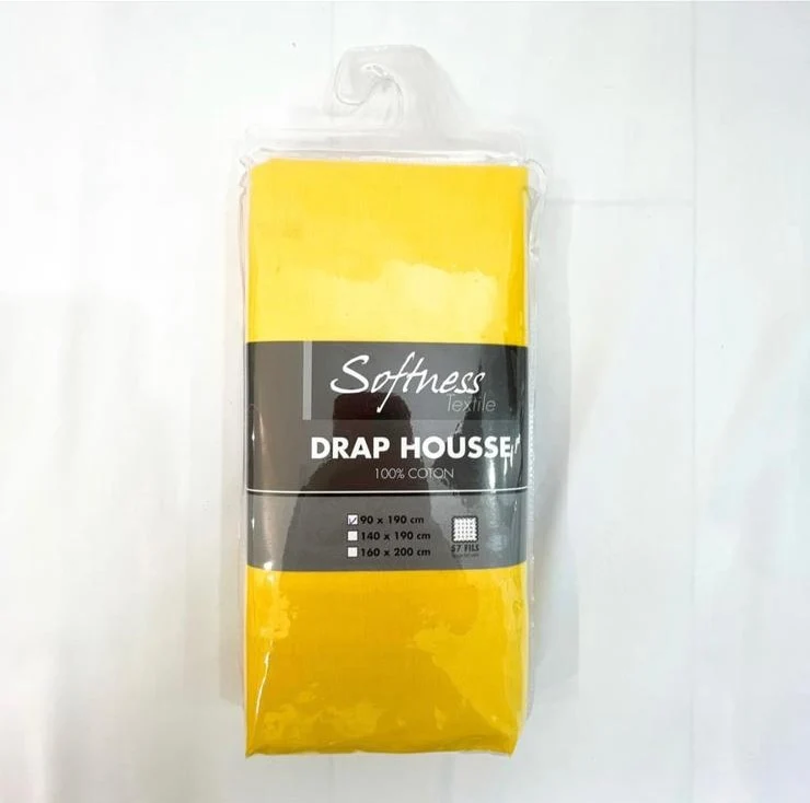Drap housse 100% coton jaune