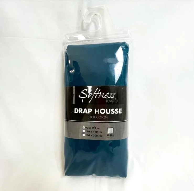 Drap housse 100% coton prune bleu canard