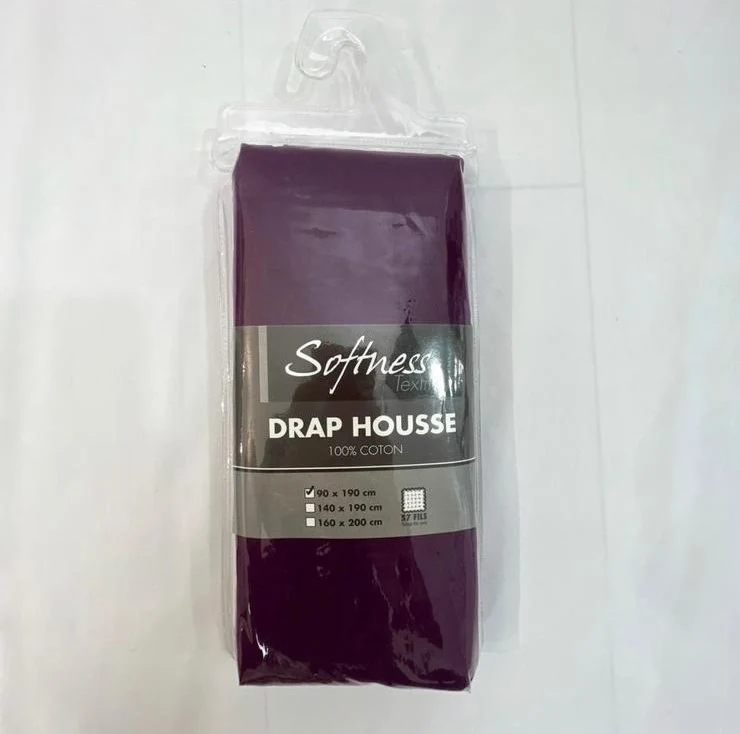 Drap housse 100% coton prune