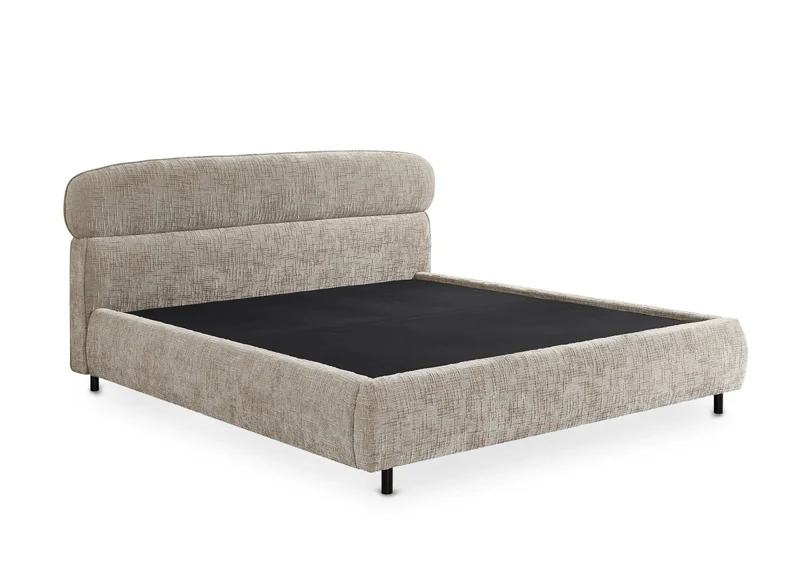 Lit coffre en velours chiné taupe 140x190cm MELO