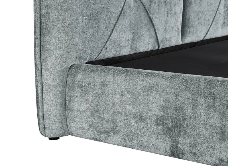 Lit coffre en tissu bouclette doux gris 140x190 cm NOAH