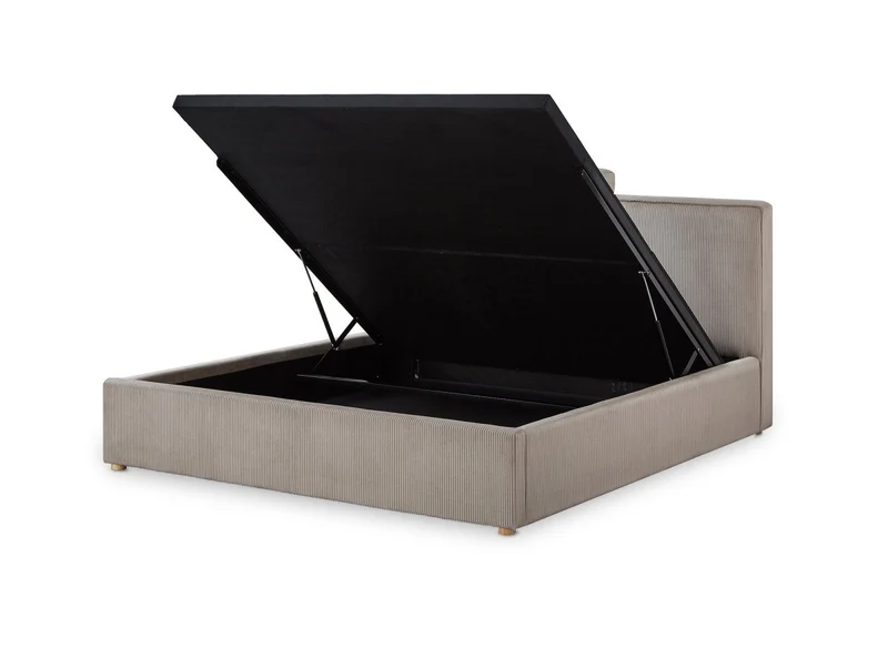 Lit coffre en velours côtelé taupe 140x190 cm ZELIA