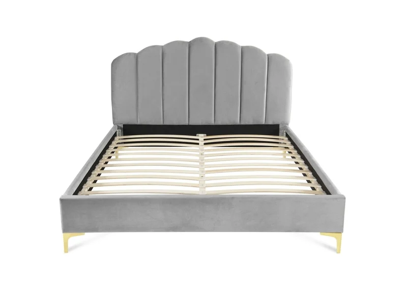 Lit double en velours gris 140x190 cm MARION