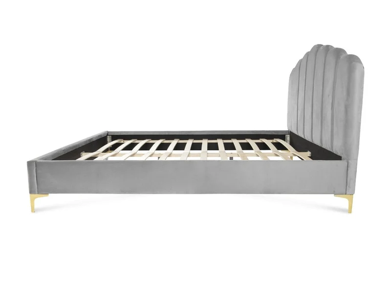 Lit double en velours gris 140x190 cm MARION