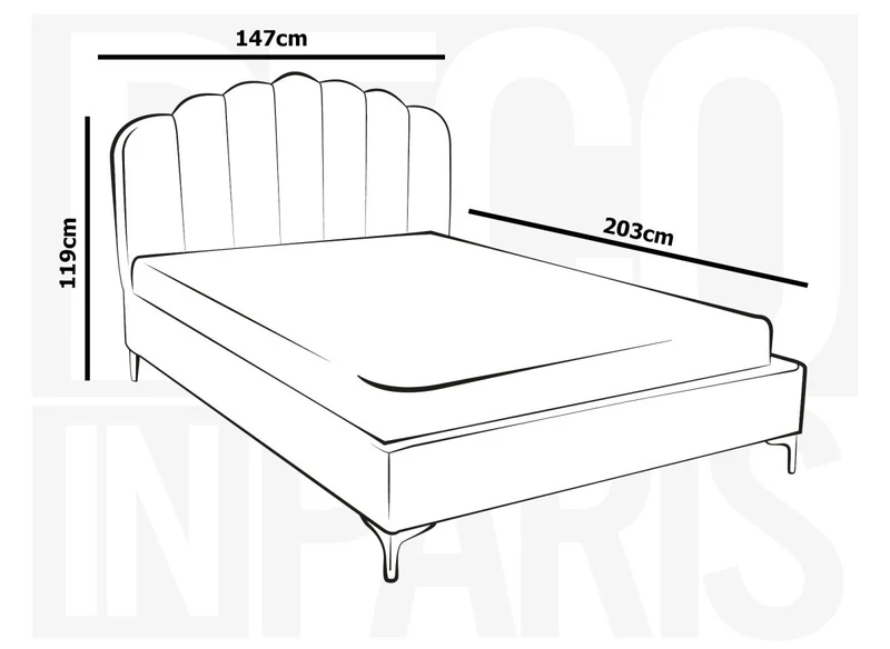Lit double en velours gris 140x190 cm MARION