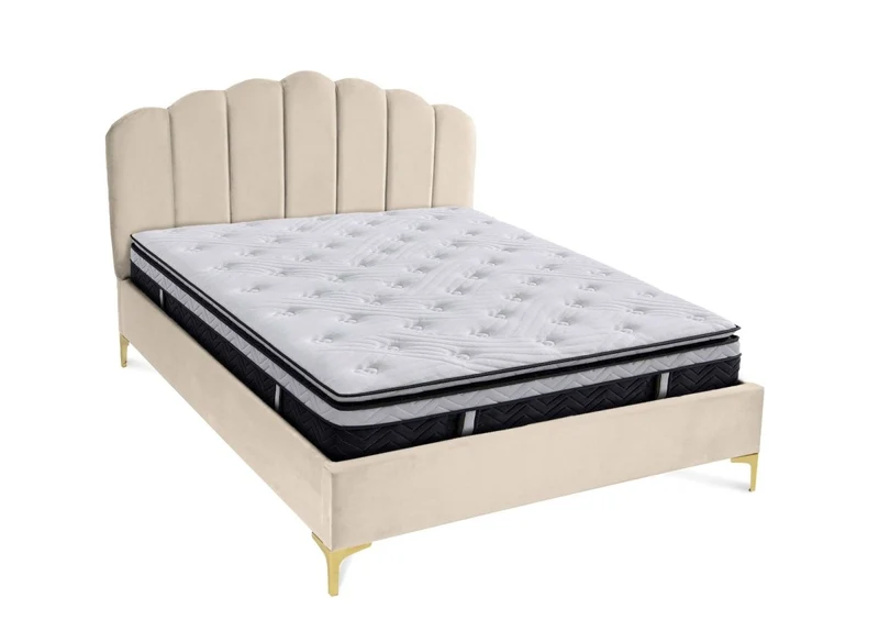 Lit double en velours beige 180x200 cm MARION