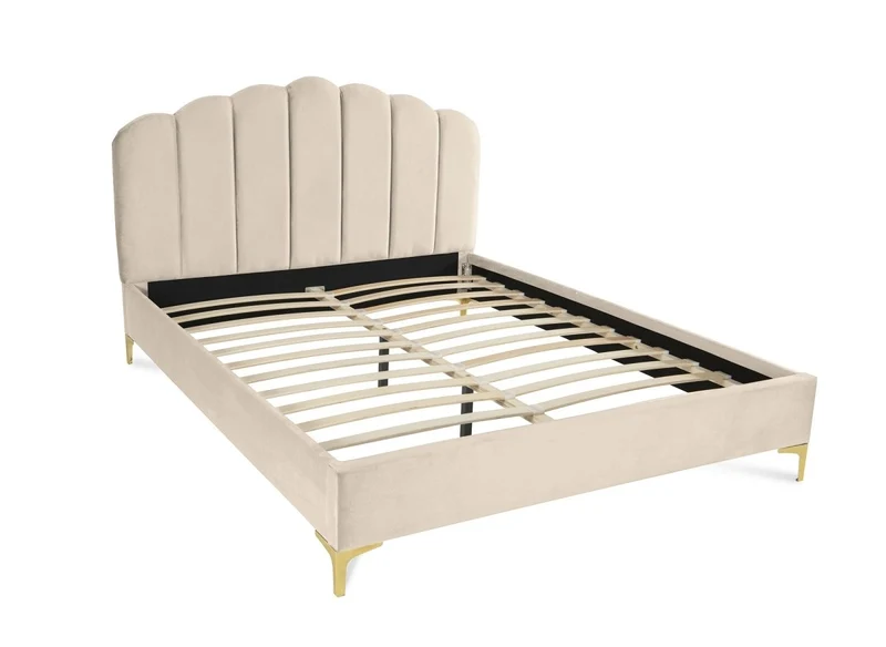 Lit double en velours beige 140x190 cm MARION
