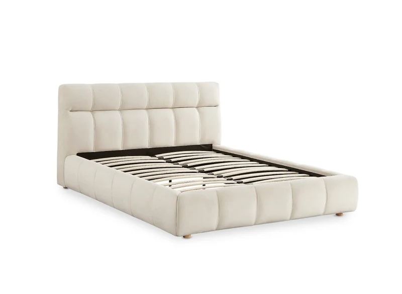 Lit double en velours beige 140x190 cm GEORGINA
