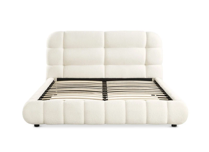 Lit double en tissu bouclette écru 140x190 cm YOURI